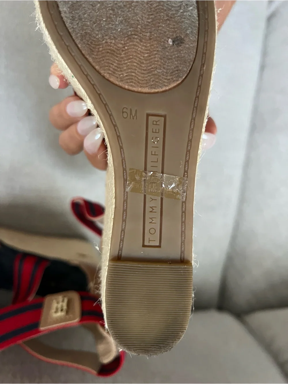 Tommy Hilfiger Red and Black Striped Espadrille Wedge Sandals